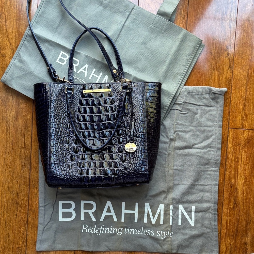 Brahmin Norah Dark Blue Croc Embossed Shoulder Bag New Without Tags
